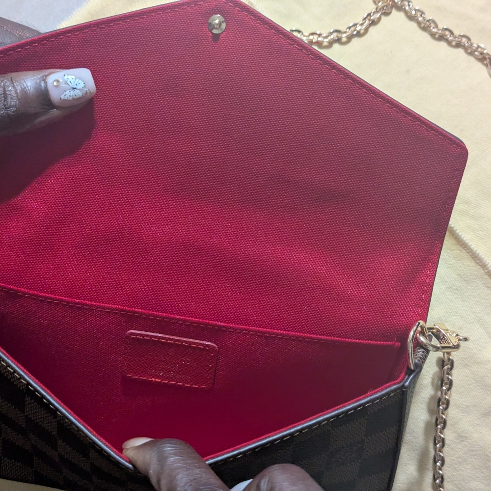 Source Unknown Brown and Red Checkered Crossbody … - image 4